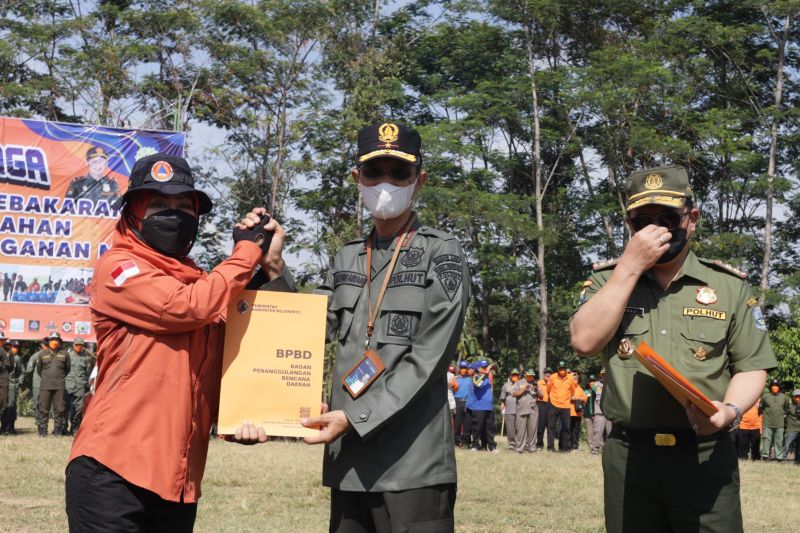 Apel Siaga Penanganan Kebakaran Hutan dan Lahan (Karhutla) di wilayah Kabupaten Mojokerto, Selasa (20/9/2022). ANTARA/HO-Pemkab Mojokerto