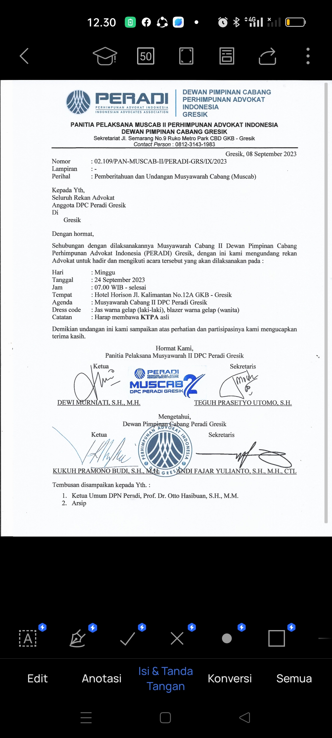 Undangan Muscab II DPC Peradi Gresik