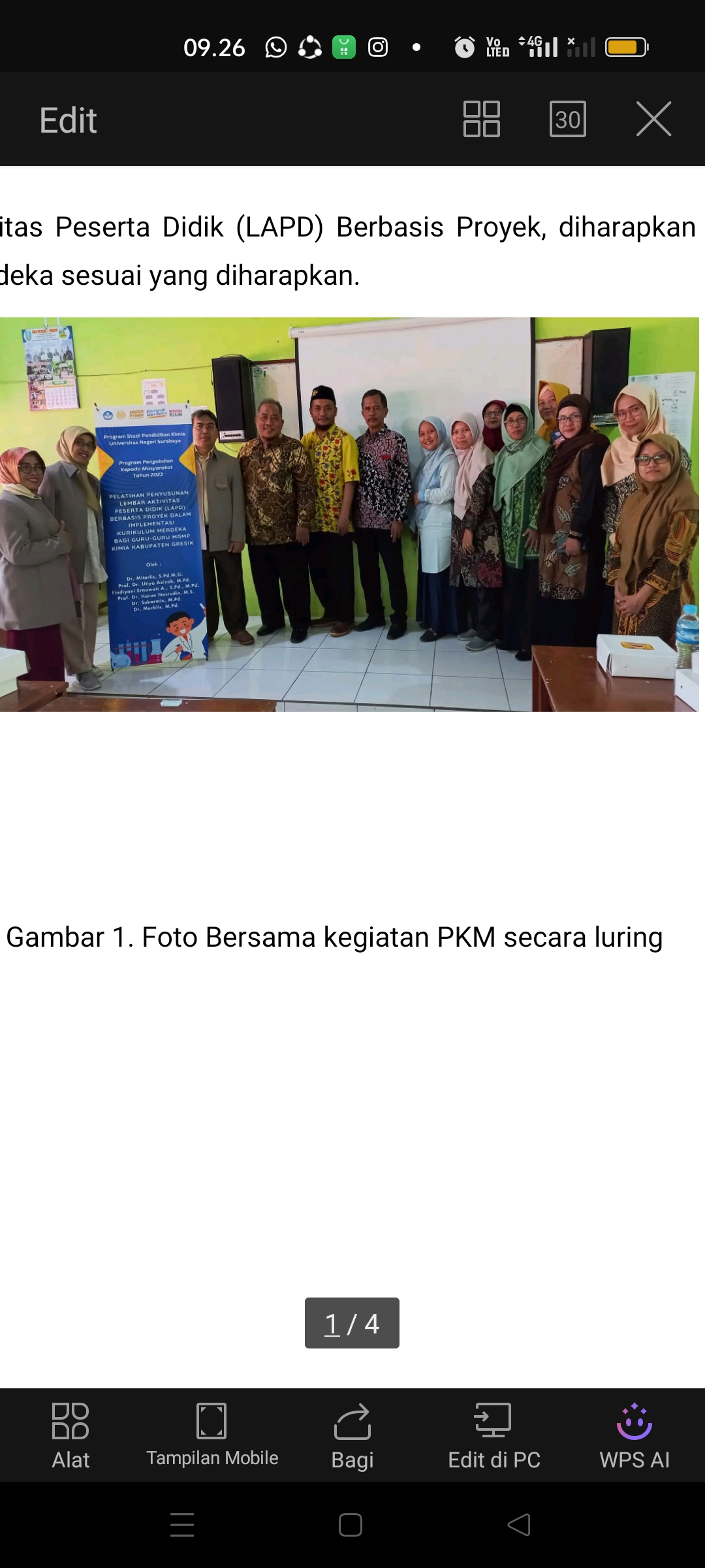 PKM: Tim Pengabdian Kepada Masyarakat (PKM) Universitas Negeri Surabaya (Unesa) memberikan pelatihan penyusunan Lembar Aktivitas Peserta Didik (LAPD) berbasis proyek kepada guru MGMP Kimia di Gresik