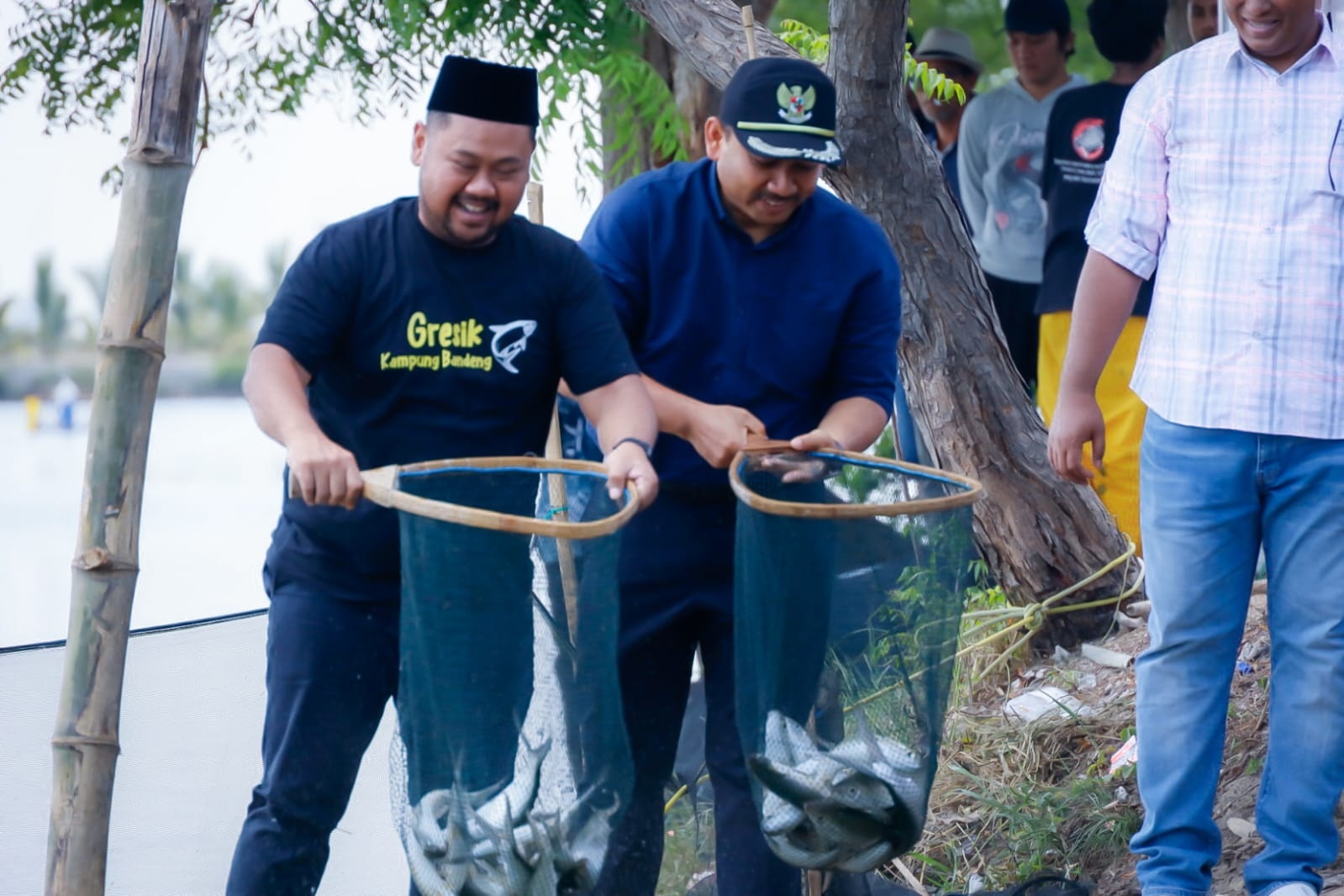 PANEN: Bupati Gresik Fandi Akhmad Yani menargetkan hasil panen ikan melimpah di Kampung Bandeng Kecamatan Ujungpangkah.