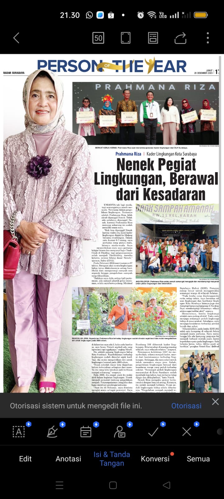 Prahmana Riza, Kader Lingkungan Surabaya