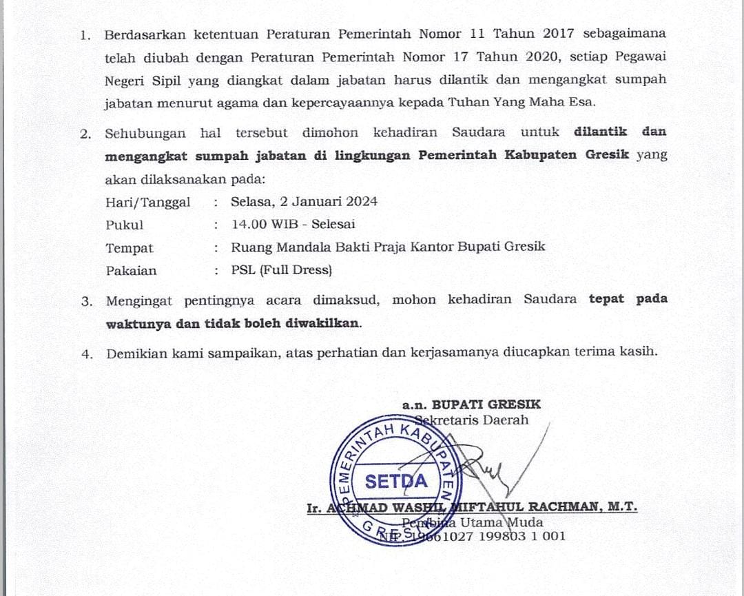Undangan mutasi pemkab Gresik