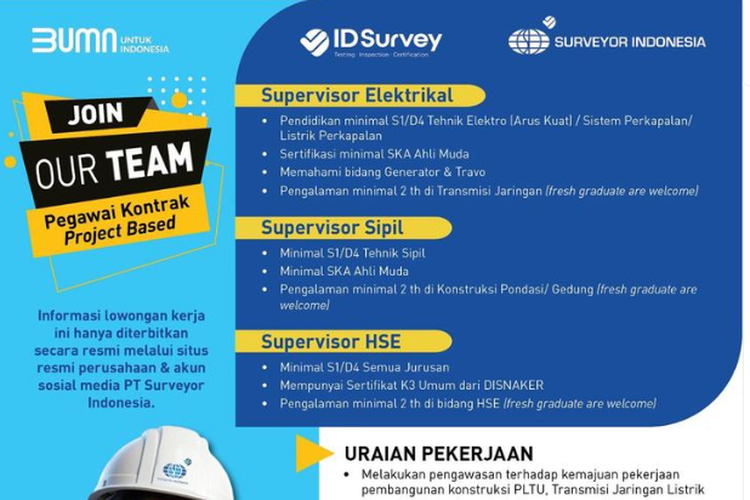 PT Surveyor Indonesia membuka lowongan kerja yang diterbitkan secara resmi.