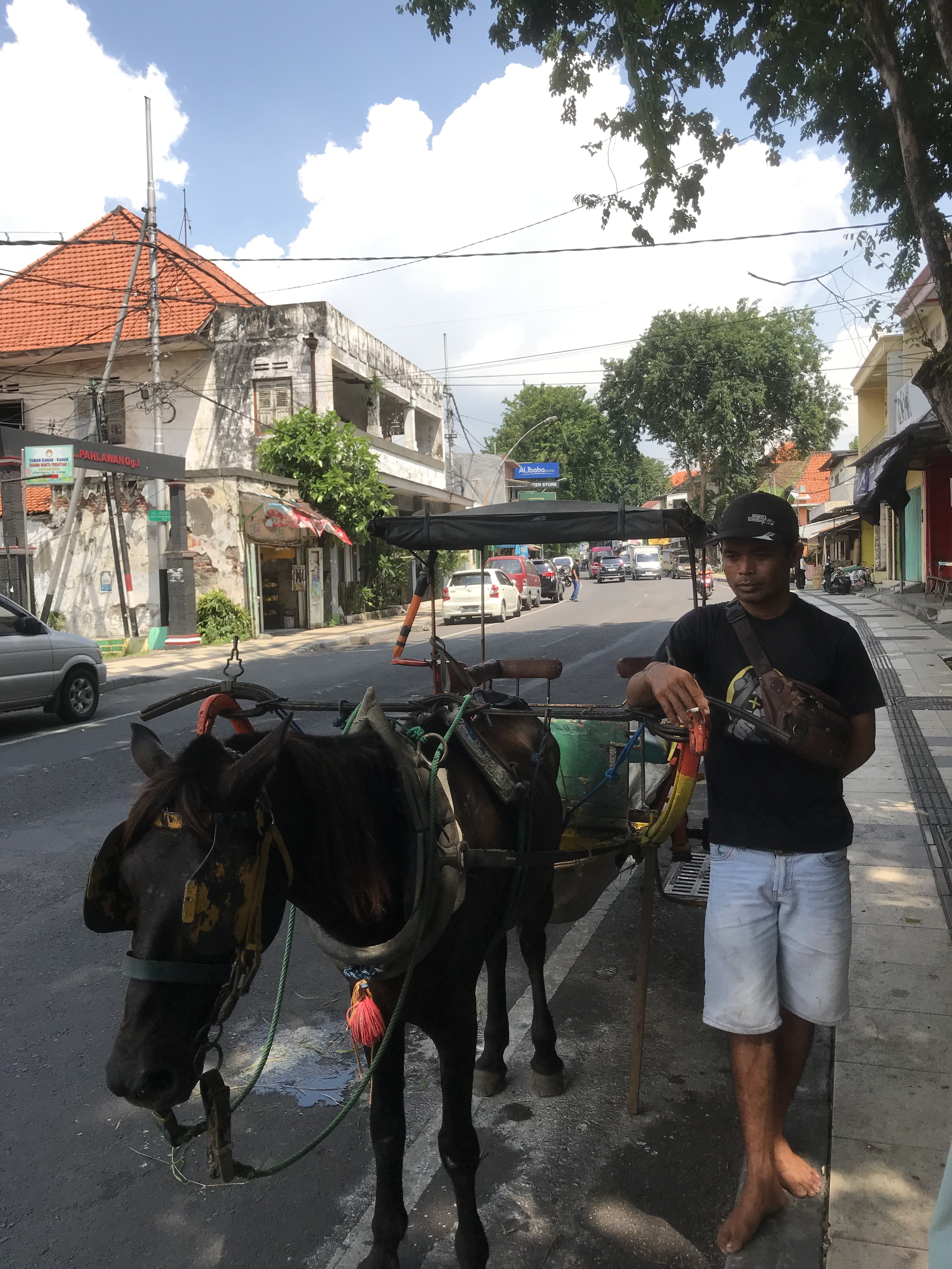 NUNGGU PENUMPANG:Kusir dokar menunggu para penumpang di Jalan Pahlawan, Gresik.