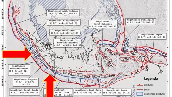 POTENSIAL: 13 Titik Megathrust yang diprediksi akan mengguncang Indonesia.