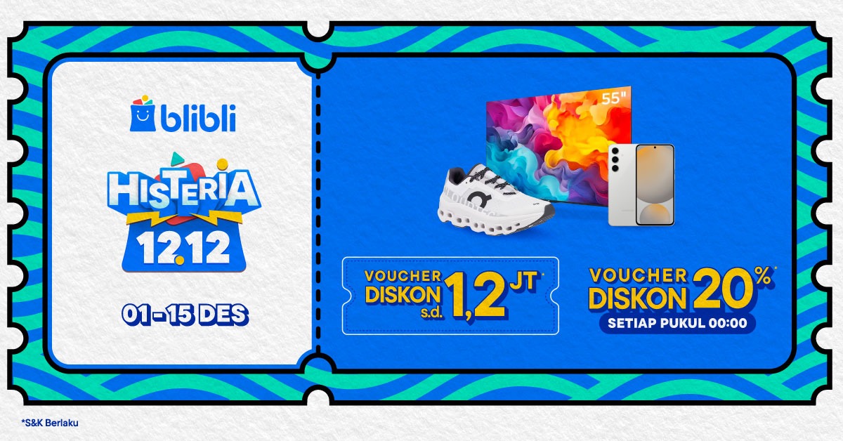 BLIBLI HISTERIA 12.12 : Voucher Diskon sampai dwngan 1,2JT,  Voucher Diskom 20% setiap pukul 00.00