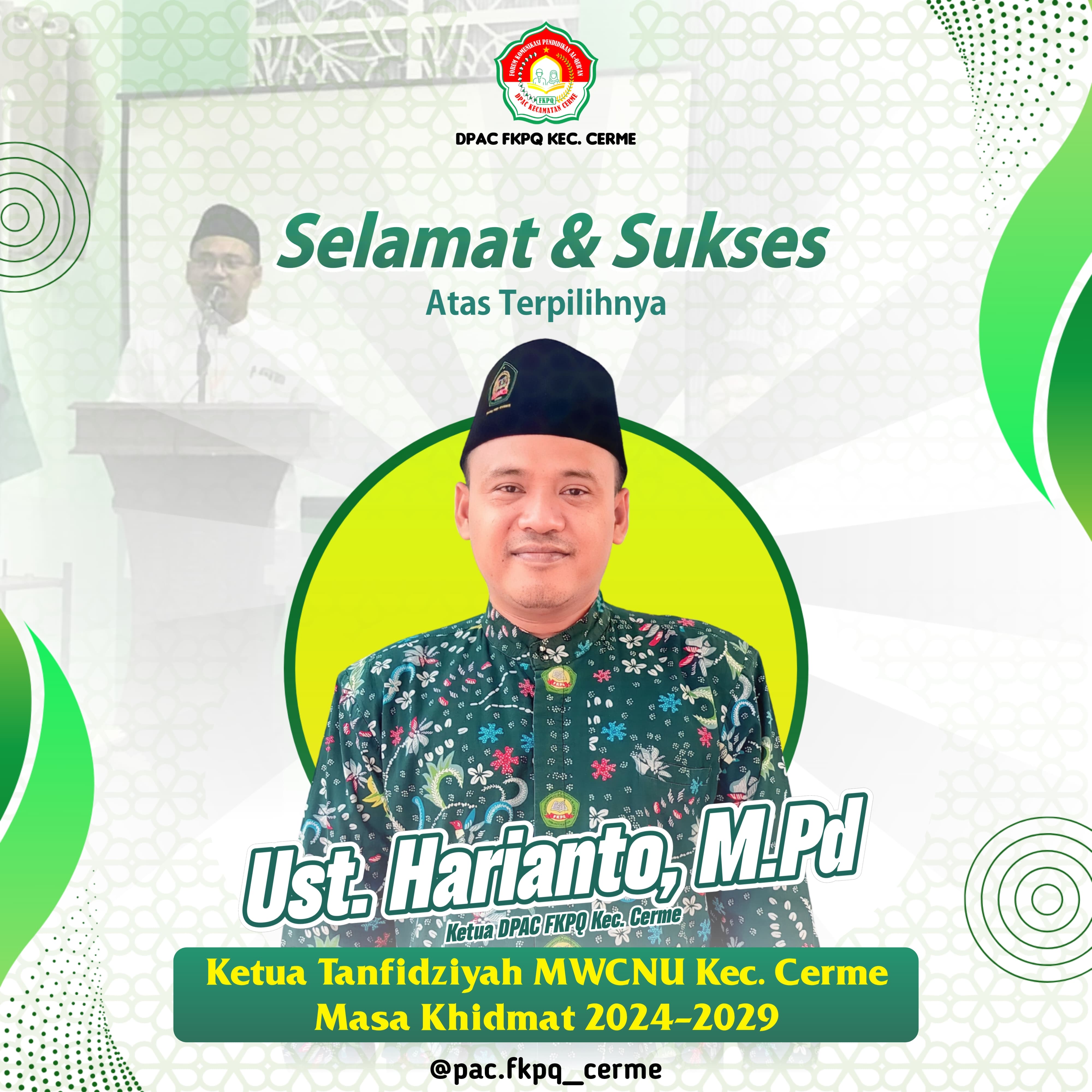 Harianto terpilih sebagai Ketua MWCNU Cerme Gresik