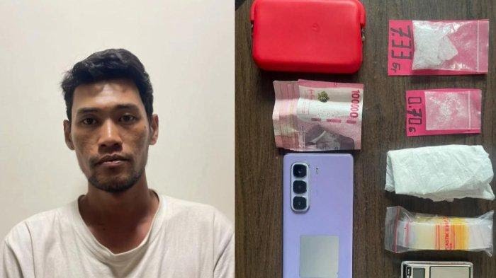 DIAMANKAN: Tersangka M.Nazaruddin saat diamankan anggota Satreskoba Polres Gresik.