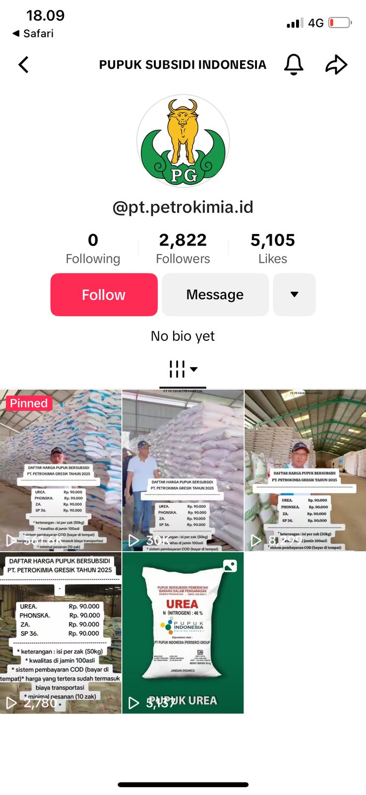 Capture akun pupuk palsu di Tiktok