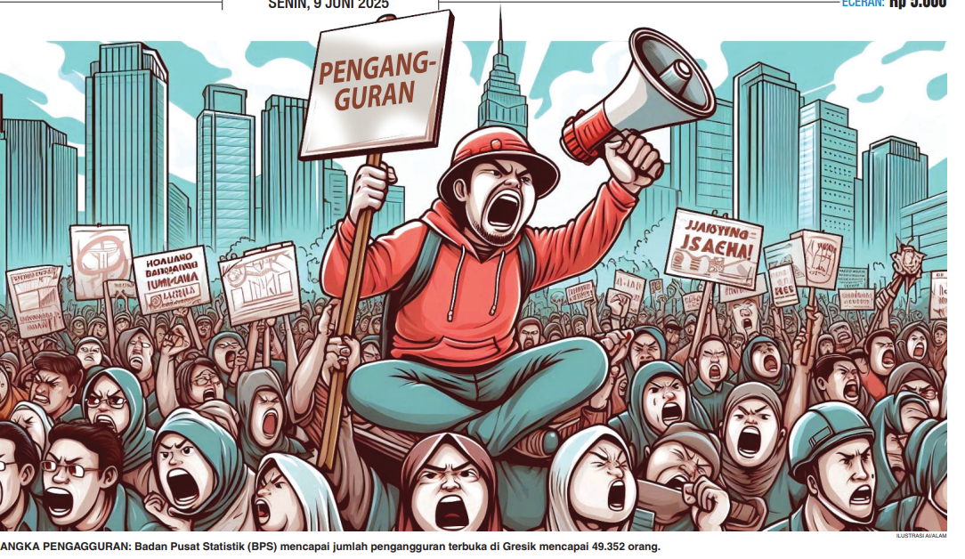 ANGKA PENGAGGURAN: Badan Pusat Statistik (BPS) mencapai jumlah pengangguran terbuka di Gresik mencapai 49.352 orang.
