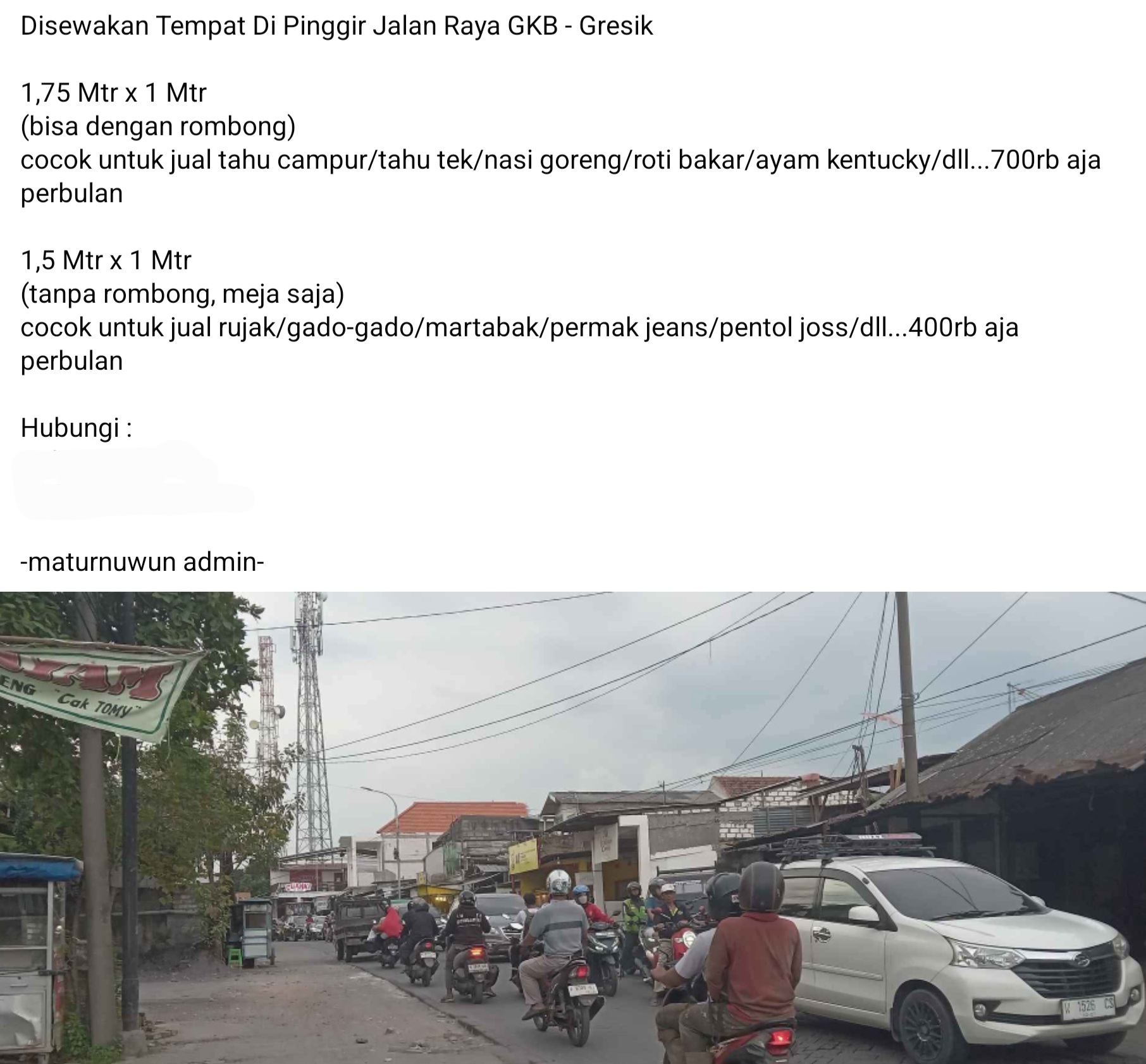 Viral : Seorang warganet menyewakan Ruang Milik Jalan (Rumija) GKB viral di media sosial.