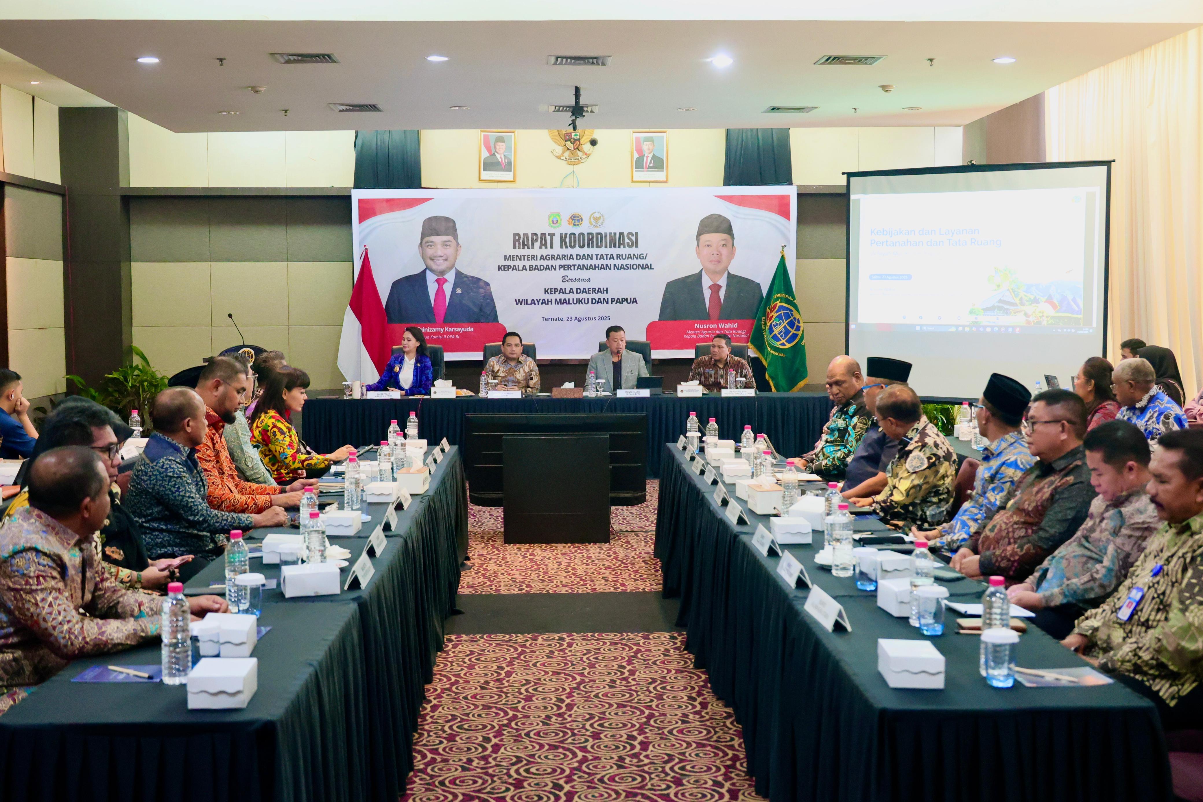 Menteri ATR/BPN, Nusron Wahid, tegaskan pentingnya peran Pemda dalam kelancaran sertipikasi di Maluku Utara.