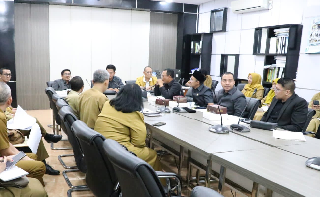 RAPAT : Anggota Komisi II DPRD Gresik Dimas Setyo Wicaksono dalam rapat kerja dengan BPPKAD, kemarin.