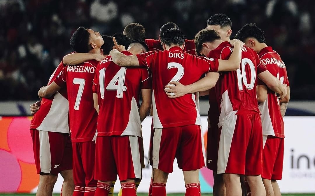Timnas Indonesia sata berjibaku dalam pertandingan.