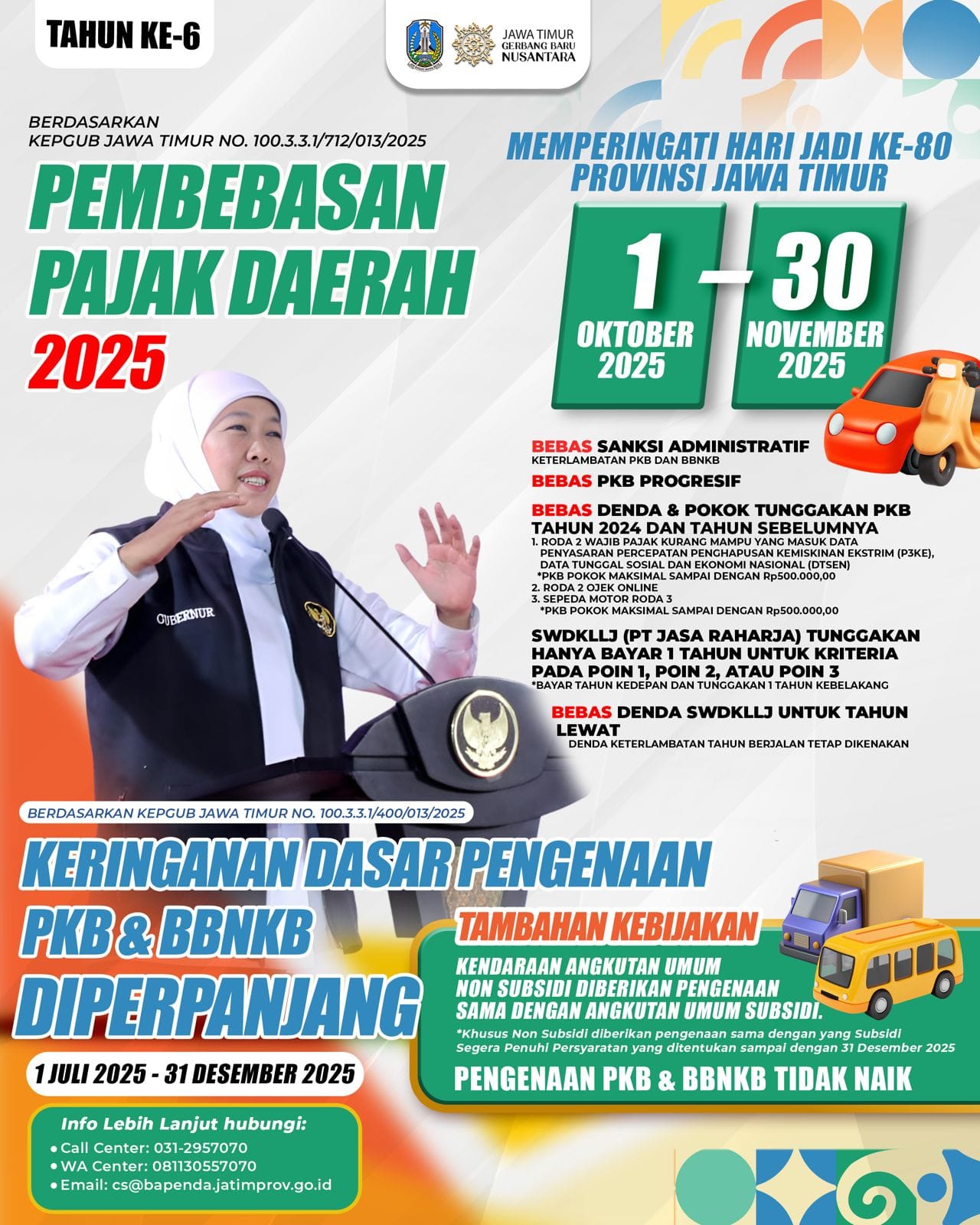 Pemprov Jatim memberlakukan bebas pajak selama dua bulan.