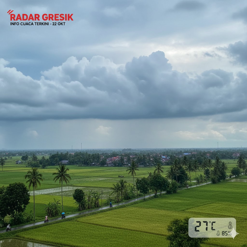 Kondisi Cuaca Gresik Pekan ini diselimuti hujan ringan hingga angin.