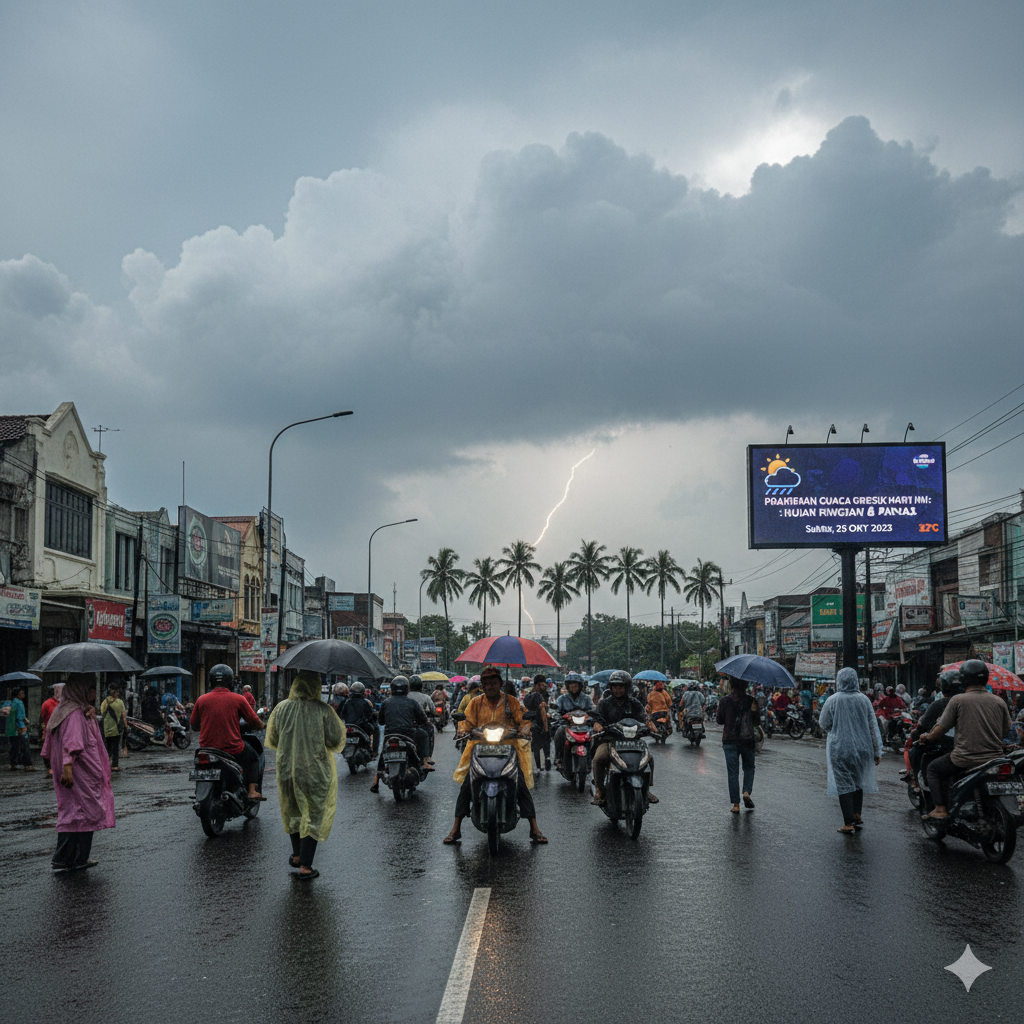 Kondisi cuaca Gresik hari ini didominasi berawan.
