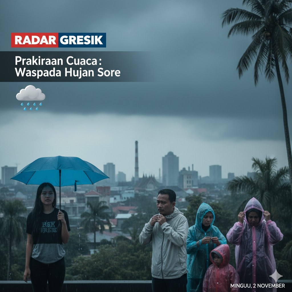 Kondisi cuaca Gresik hari ini didominasi mendung dan hujan ringan.