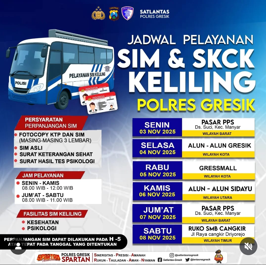 Jadwal pelayanan SIM dan SKCK keliling polres gresik