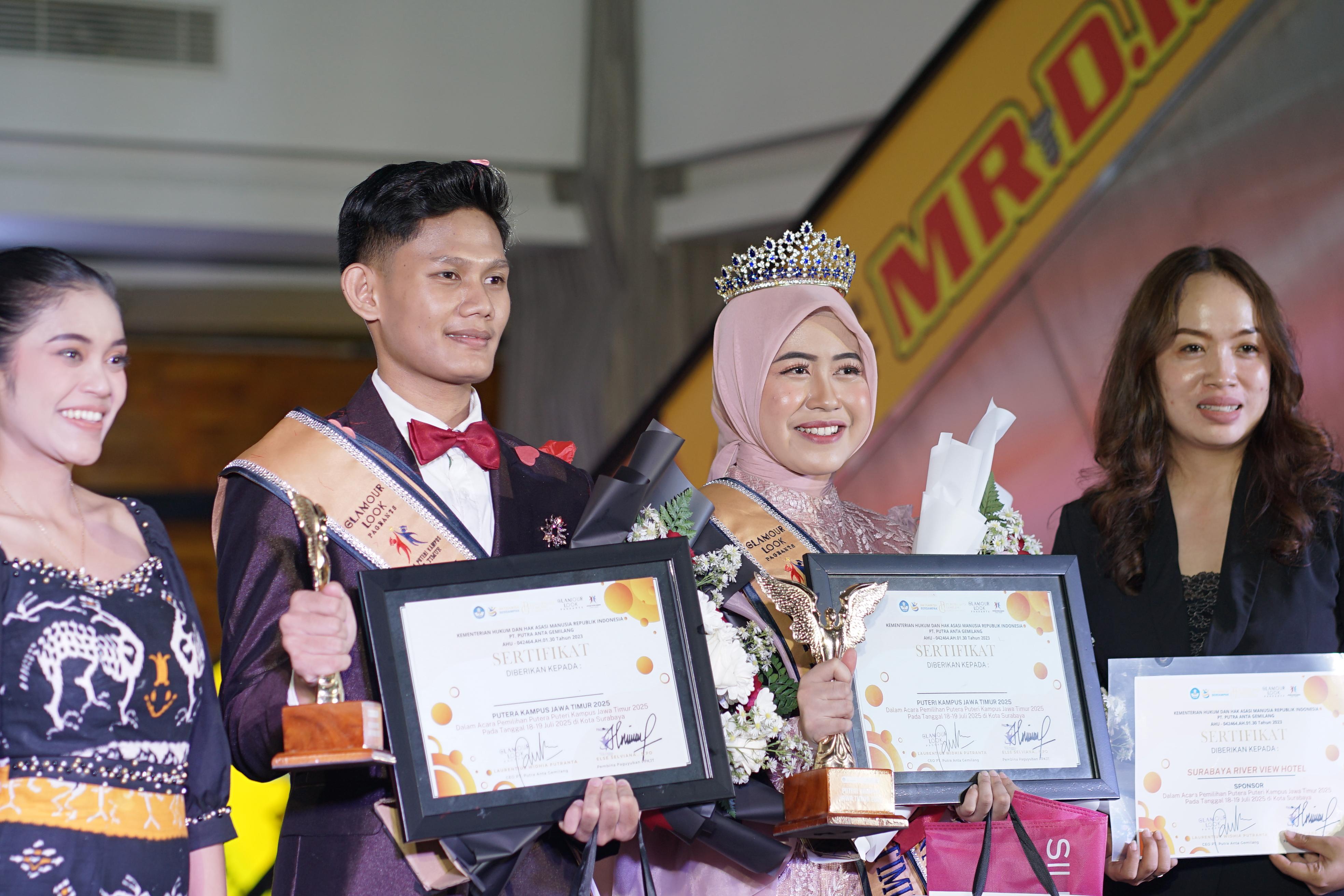TALENTA MUDA BERBAKAT : Mahasiswa dan masiswai UISI, Zabrina Haria Yuniar dan Isnanda Saputra berhasil meraih gelar Putera dan Puteri Kampus Jawa Timur 2025.