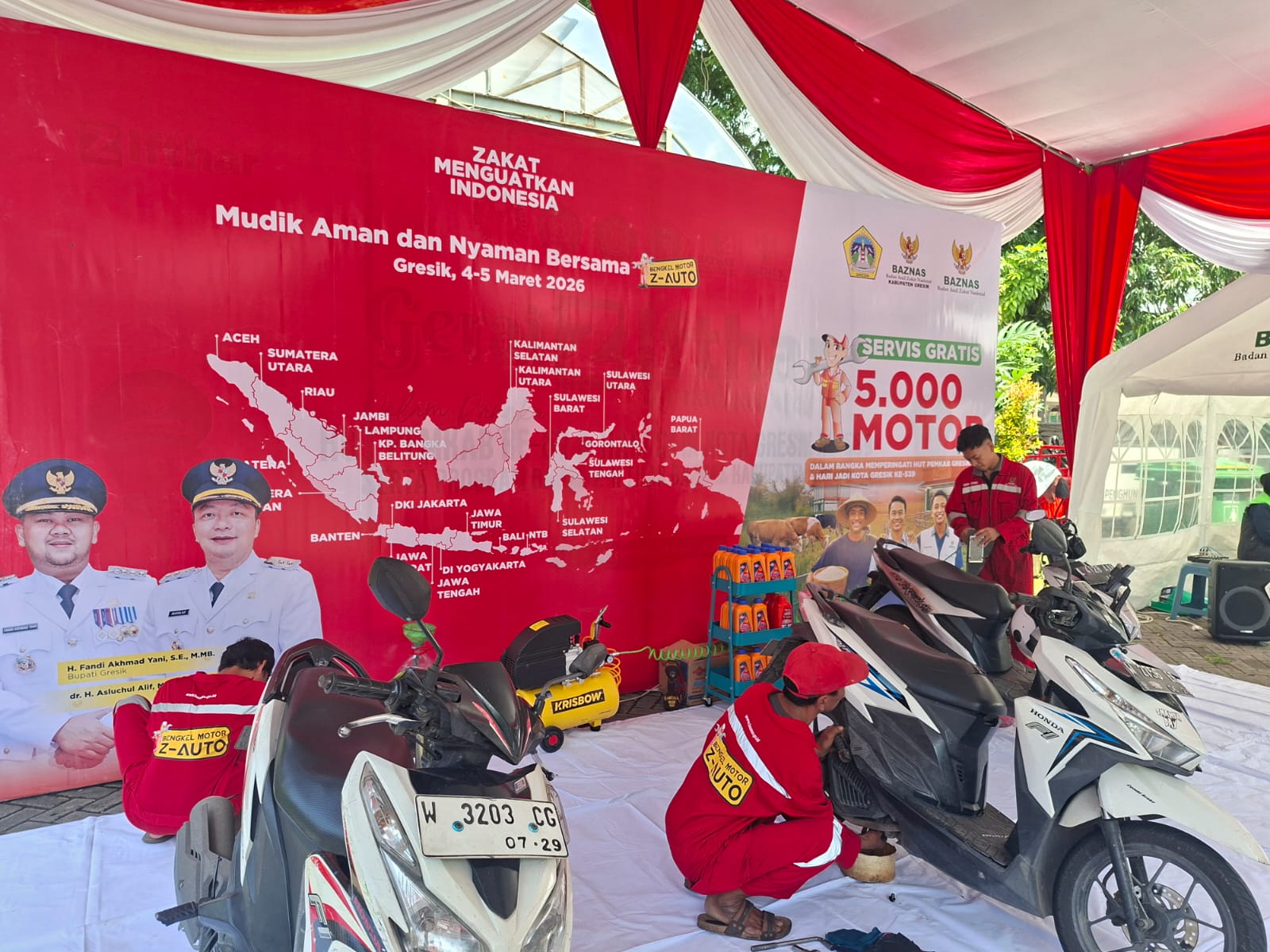 Baznas  Hadirkan Service dan Ganti Oli Gratis untuk Pemudik dan Ojol. 