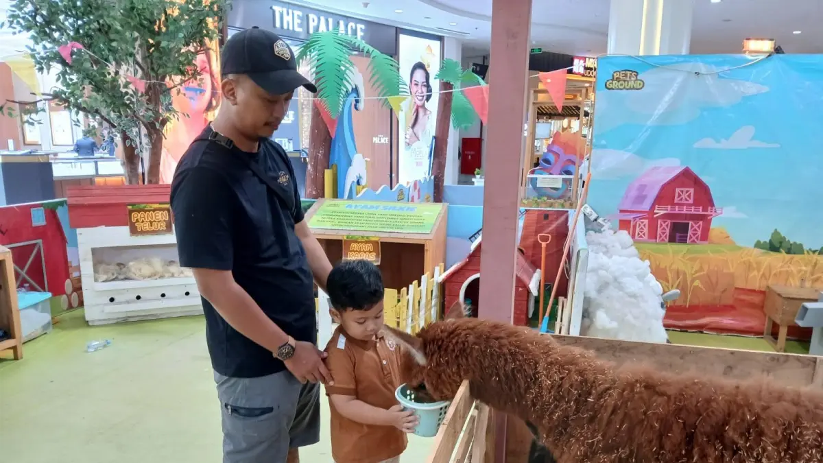GEMBIRA : Suasana gembira saat anak-anak kasih makan ke hewan ternak. (Fajar/Radar Gresik) 