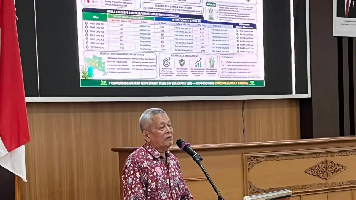 MOMEN KRUSIAL : Prof. Setyo Budi Paparkan materi ilmiahnya mengenai varietas Tebu Unggul UMG di Hadapan Kementan RI di Ciawi, Bogor (4-5 Juni 2026). (IST/ RADAR GRESIK)