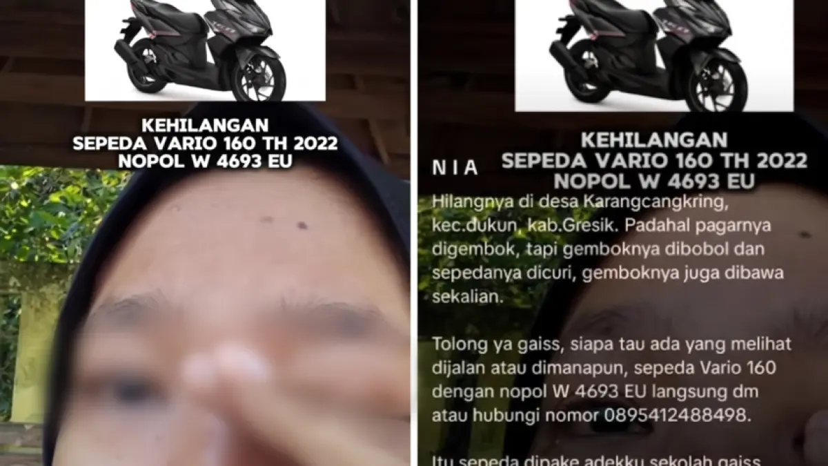 Tangkapan layar video seorang wanita yang menangis histeris di halaman Polsek Dukun usai sepeda motor milik adiknya digondol pencuri di Desa Karangcangkring, Gresik. (Ist/Radar Gresik) 