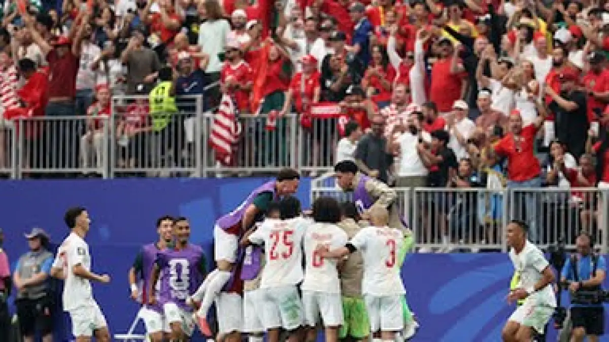 Para punggawa Maroko saat merayakan gol pertama ke gawang Kanada. (Foto : Ist/Reuters) 