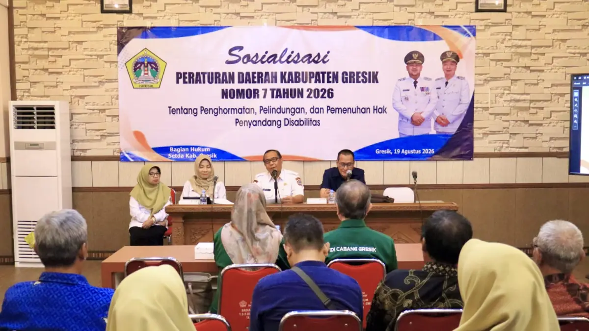 Melalui Bagian Hukum Setda Kabupaten Gresik, Pemkab menggelar Sosialisasi Perda Nomor 7 Tahun 2026 tentang Penghormatan, Pelindungan, dan Pemenuhan Hak Penyandang Disabilitas. (Foto : Ist/Radar Gresik) 