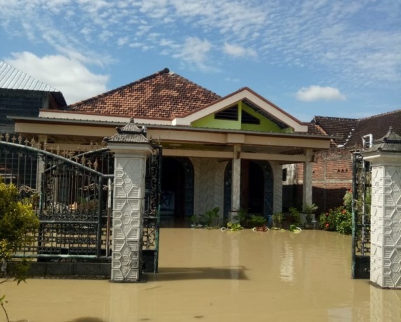 MELUAP LAGI: Beberapa sawah dan kampung warga terendam luapan Kali Lamong. (Dok/Radar Gresik)