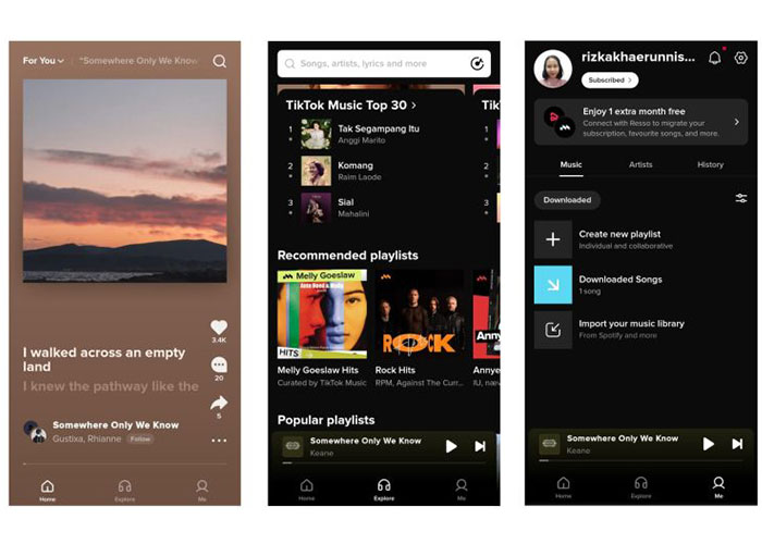Tangkapan layar tampilan aplikasi TikTok Music.