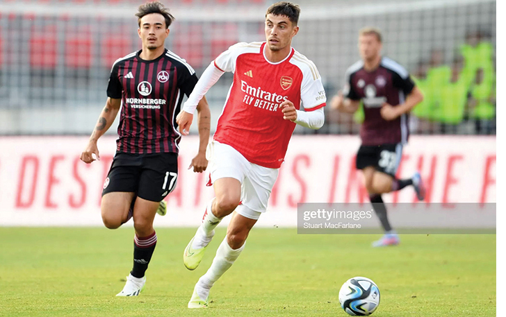 Kai Havertz melakoni debut bersama Arsenal dalam laga pramusim kontra FC Nurnberg di Max-Morlock-Stadion, Nuremberg, kemarin (14/7) WIB.