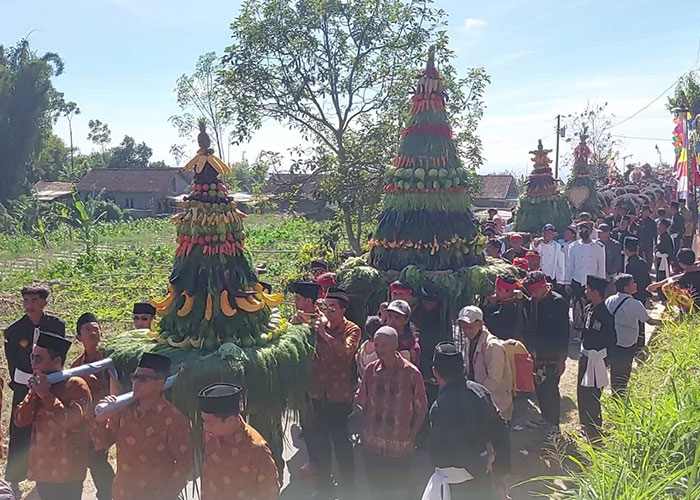 Kirab gunungan menuju Makam Pantaran dalam tradisi buka luwir, kemarin (11/8).
