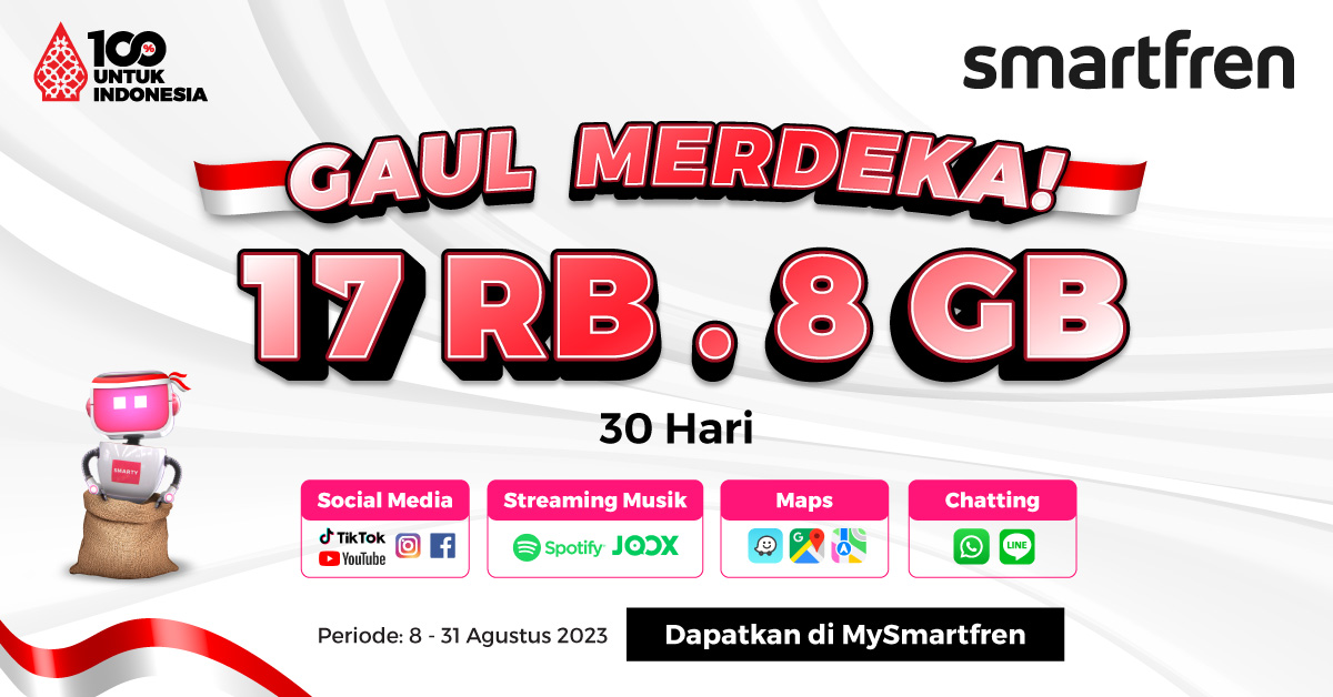 Sambut HUT Kemerdekaan Republik Indonesia ke-78, Smartfren meluncurkan promo khusus Paket Gaul Merdeka.