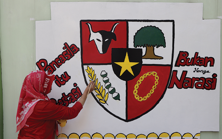 Lomba mural bertema kemerdekaan yang digelar Balai Pelatihan Vokasi dan Produktivitas (BPVP) Surakarta, Senin (14/8)