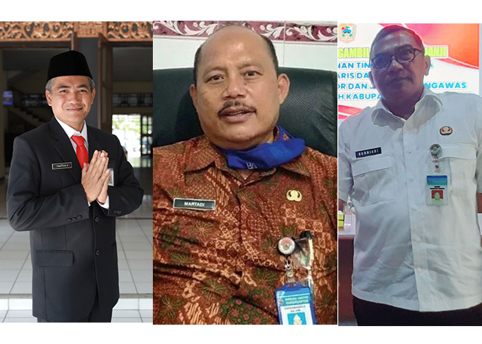Kandidat Pj bupati Karanganyar (dari kiri ke kanan) Sekda Karanganyar Timotius Suryadi,&nbsp;Kepala Disdagnaker Karanganyar Martadi,&nbsp;Kepala BKD Karanganyar Kuniadi Maulato.