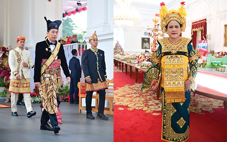 Dalam Upacara HUT Ke-78 Kemerdekaan RI, Presiden RI Joko Widodo mengenakan Ageman Songkok Singkepan Ageng dari Keraton Kasunanan Surakarta. Sedangkan Ibu negara menggunakan baju adat Bali.