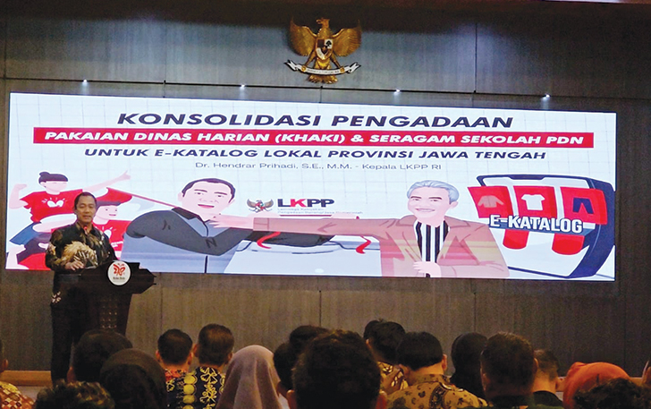 Ketua LKPP RI Hendrar Prihadi saat memberikan sambutan di Balai Kota Surakarta, Kamis (24/8).