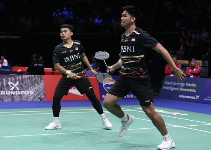 Ganda putra Leo Rolly Carnando/Daniel Marthin saat berlaga di babak 16 besar BWF World Championship 2023 Denmark, Kamis (24/8).