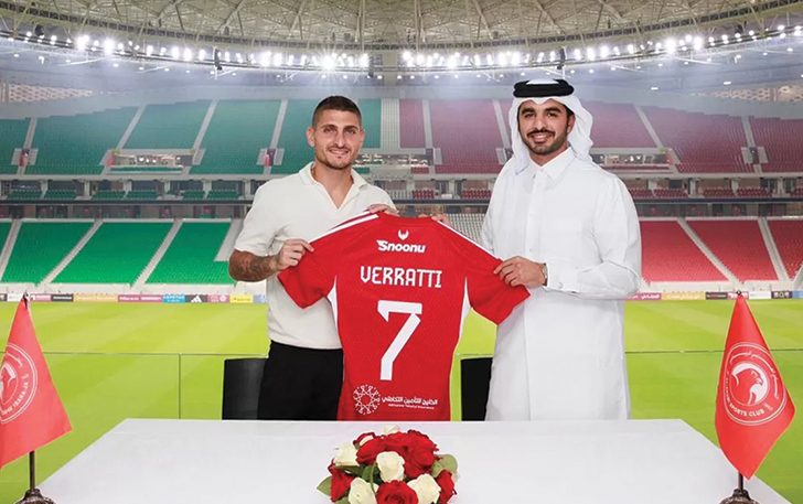 Verratti resmi diperkenalkan sebagai pemain Al-Arabi dengan nomor punggung 7 pada Rabu (13/9) dini hari WIB.