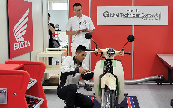Masngudin saat menyelesaikan berbagai tahap pengujian dalam Honda Global Technician Contest Motorcycle (GTC) 2023 kategori motor reguler di Honda Technical College Kanto, Tokyo,  7-8 Oktober 2023.