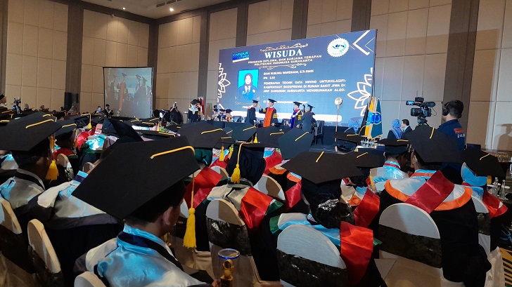 Prosesi wisuda ke-18 Politeknik Indonusa Surakarta di ballroom Grand Mercure Solo Baru, Sabtu (14/10/2023).