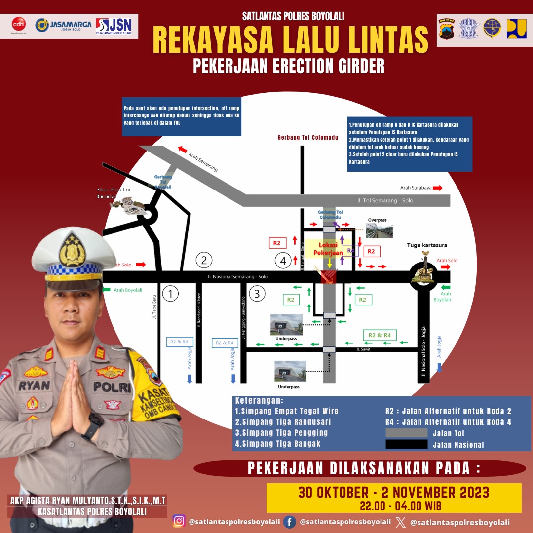 Leaflet rekayasa lalu lintas di Jalan Raya Solo-Semarang menyusul pemasangan girder jalan tol Solo-Jogja.