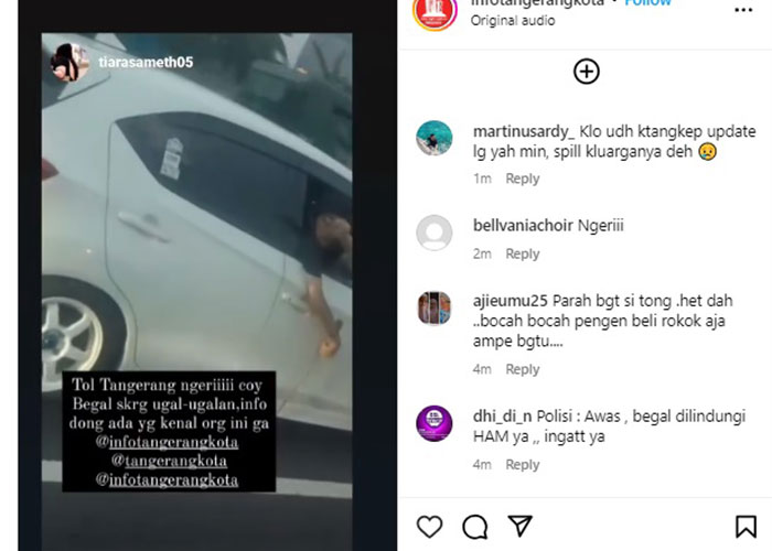 Potongan video dugaan aksi pembegalan di jalan tol Tangerang, yang viral di media sosial.