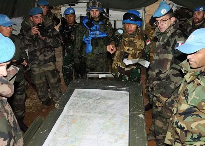 Satgas Indobatt Konga XXIII-L/Unifil (United Nations Interim Force In Lebanon) saat berlatih bersama tentara asing.