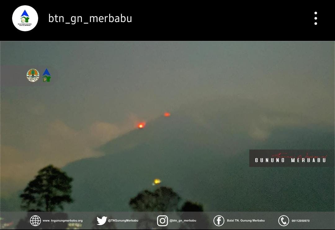 Tangkapan layar titik api di kawasan Gunung Merbabu yang diunggah akun Instagram resmi BTNGMb.