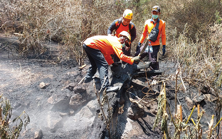 Tim relawan gabungan lakukan mop up atau memastikan bara padam di Gunung Merbabu, Senin (30/10).
