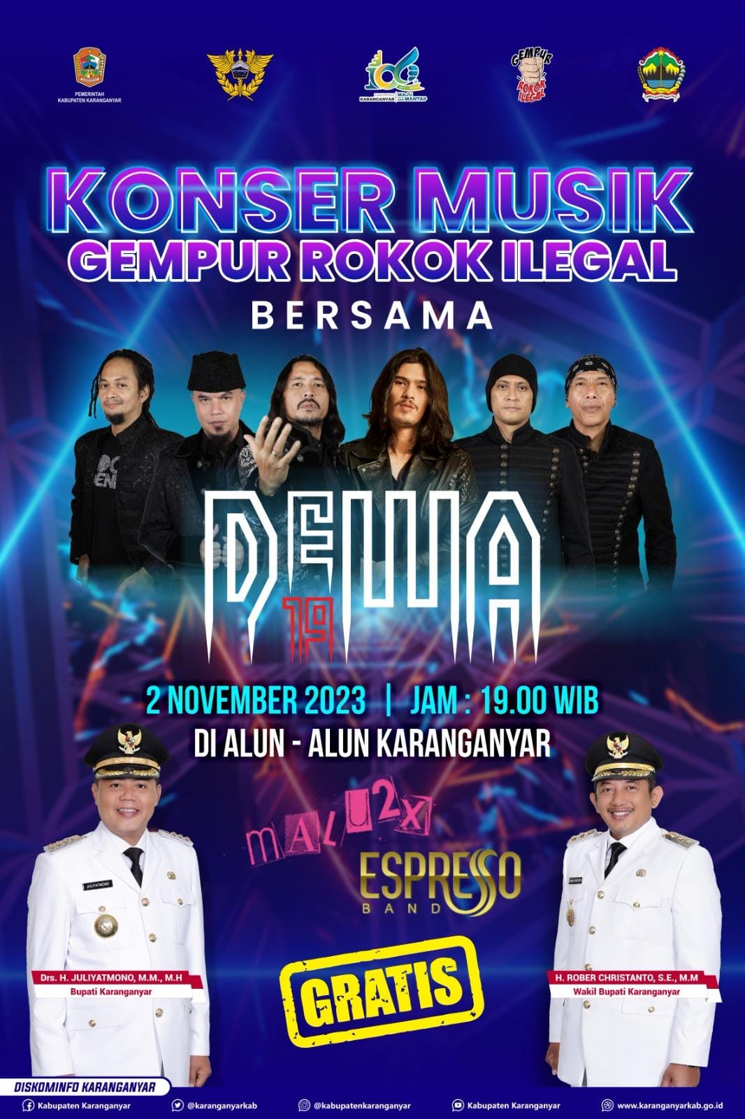 Dewa 19 bakal konser di Alun-alun Karanganyar, Kamis (2/10) malam.
