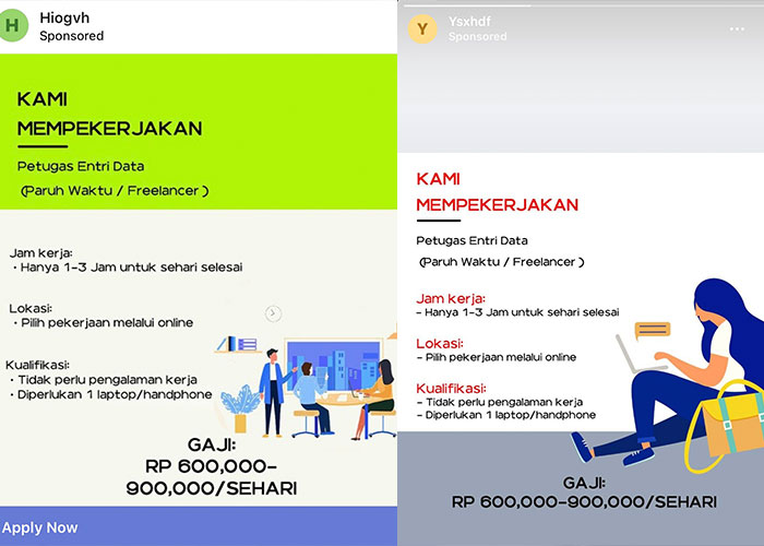 Screenshot penipuan lowongan kerja part time posisi petugas entri data di timeline media sosial X.